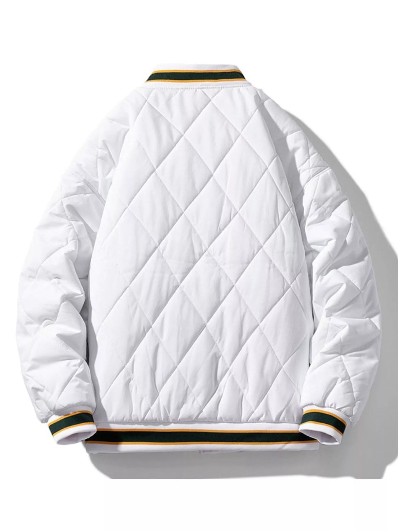 White and Black Quilted Padded Varisty Jacket – White – back view