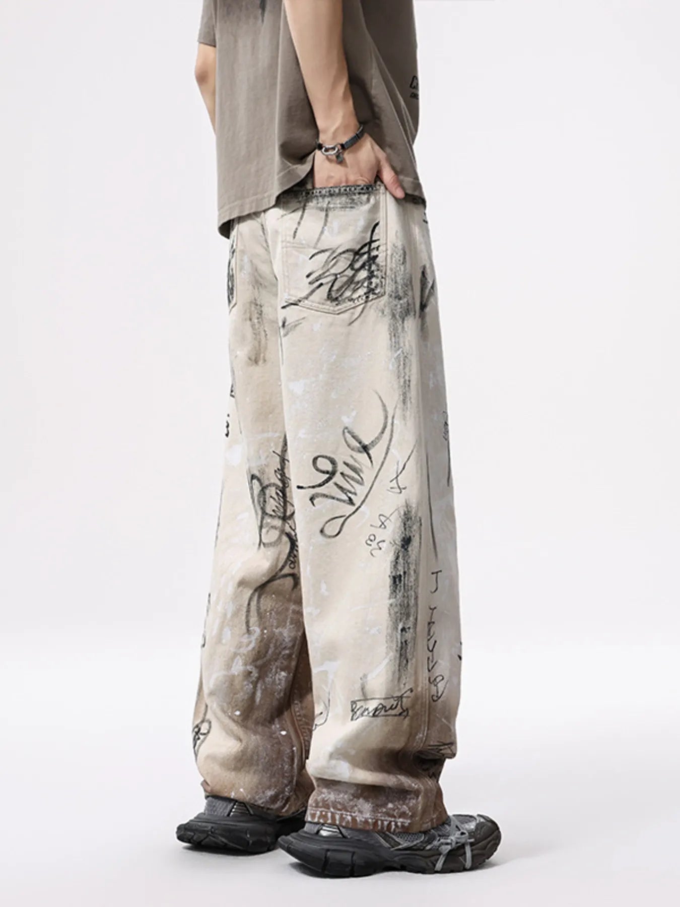 1262 Men's Graffiti Print Wide Leg Jeans – men's graphic jeans (back view)