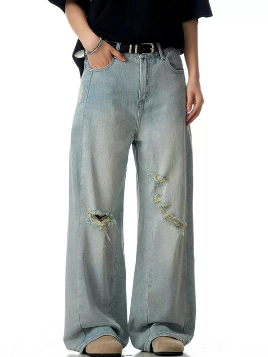227 Men's Distressed Wide Leg Jeans – Men's wide leg jeans streetwear fit