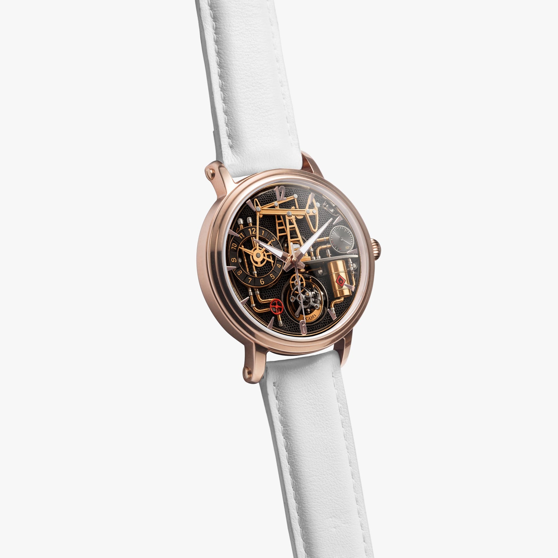 Jaycoh™ Oil Derrick Turbilon 158. 46mm Unisex Automatic Watch (Rose Gold) | Print-on-Demand Custom Watch - close-up detail | print on demand watch print custom watch