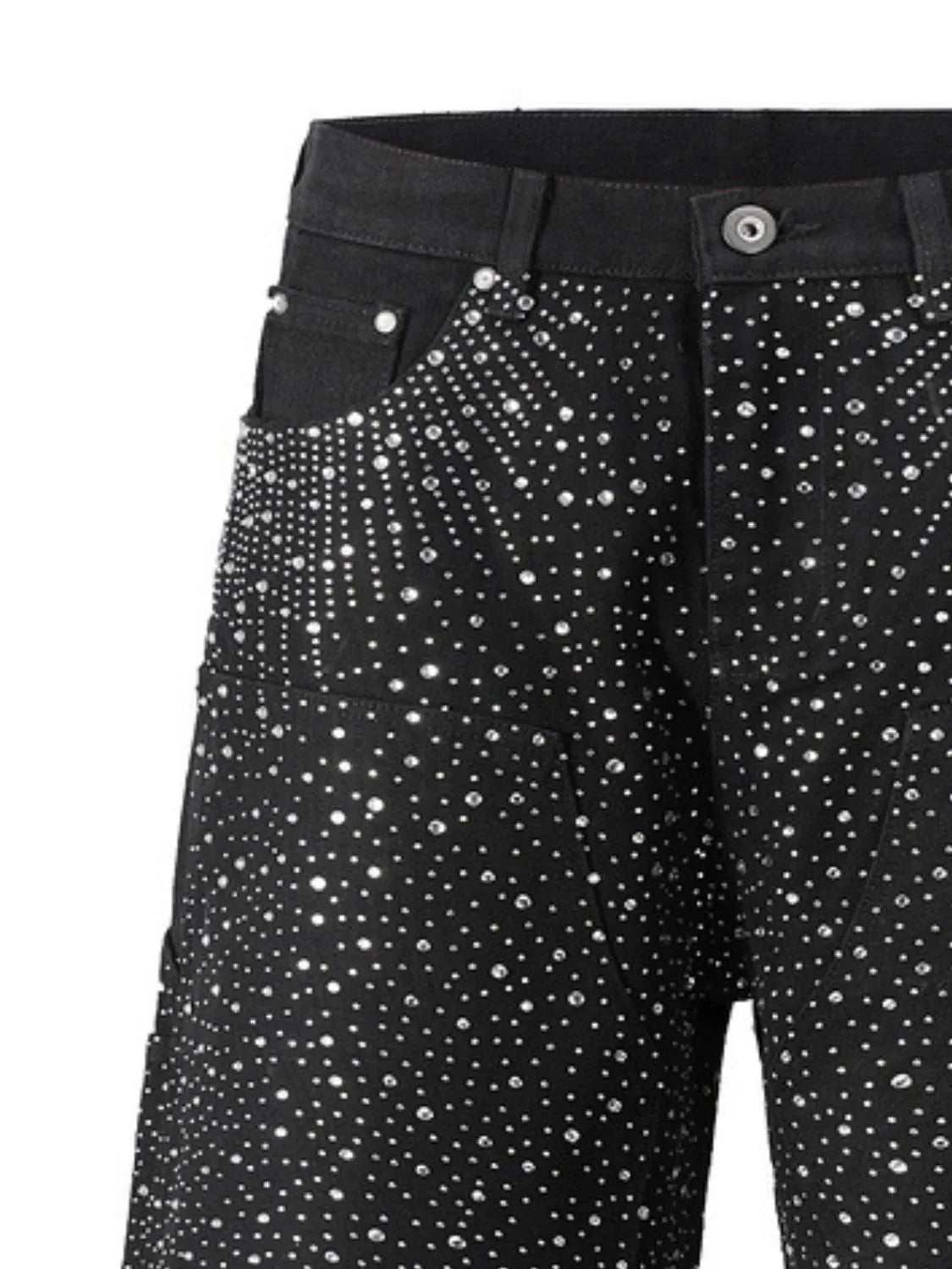 Men’s Rhinestone Cargo Denim Shorts - Sparkle Streetwear Shorts with Pockets - Black - Image 3