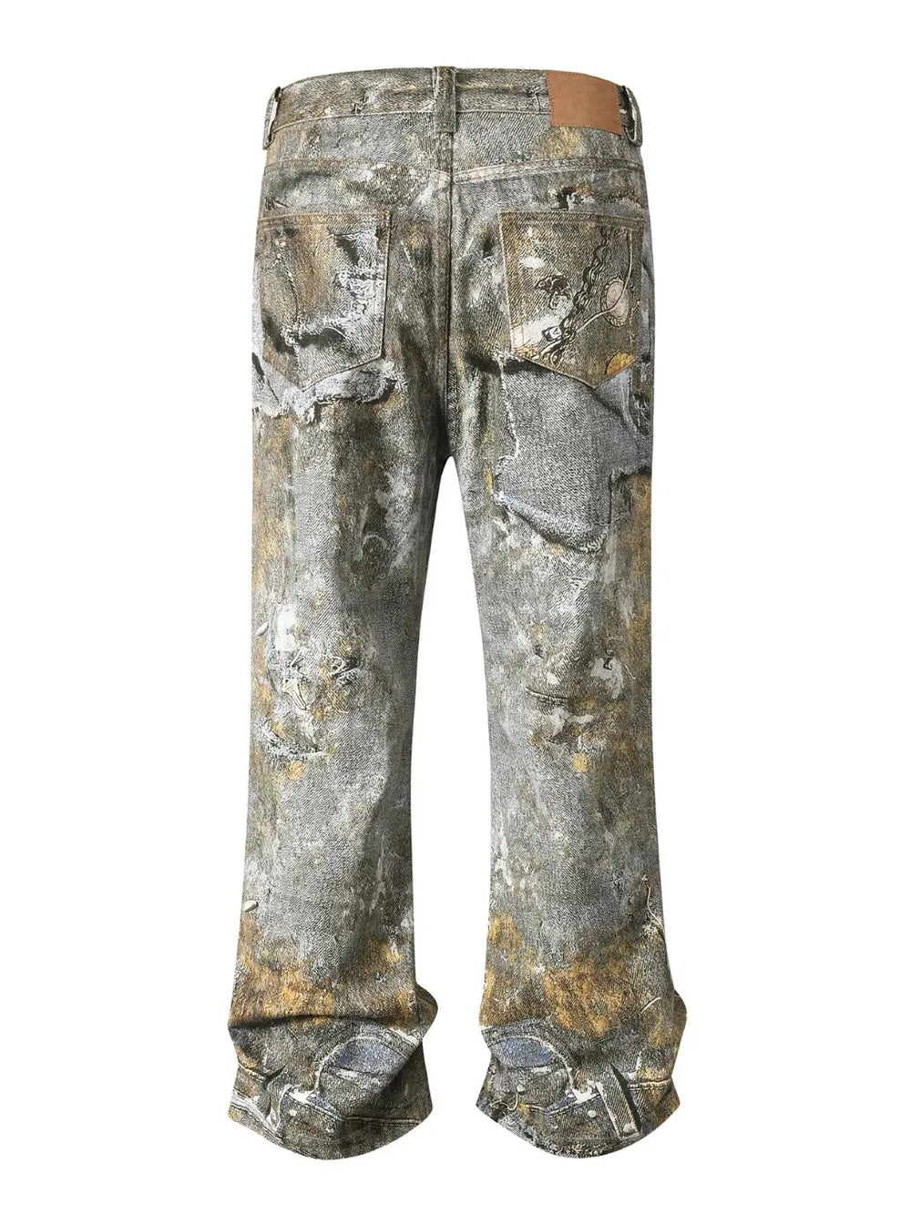 1260 Men's Wide Straight Printed Jeans with Pockets – men's graphic jeans (back view)