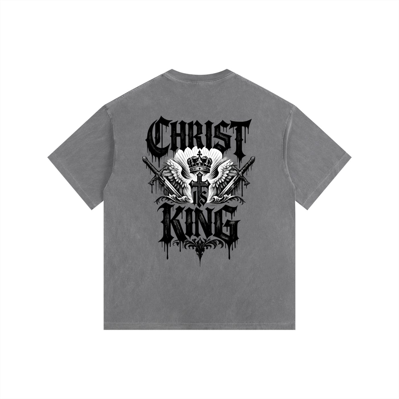 Christ is King Black Gothic Graphic Vintage Washed Oversized T-Shirt