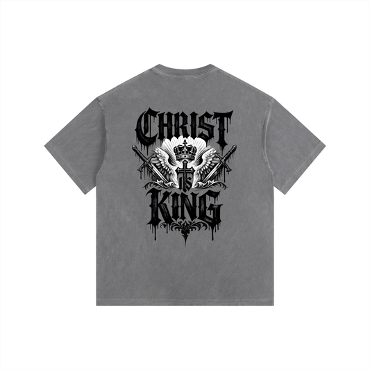 Christ is King Black Gothic Graphic Vintage Washed Oversized T-Shirt