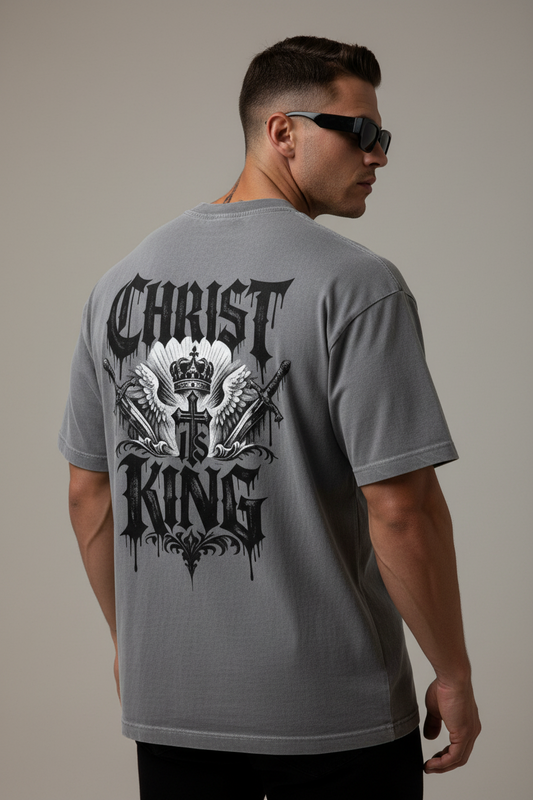 Christ is King Black Gothic Graphic Vintage Washed Oversized T-Shirt