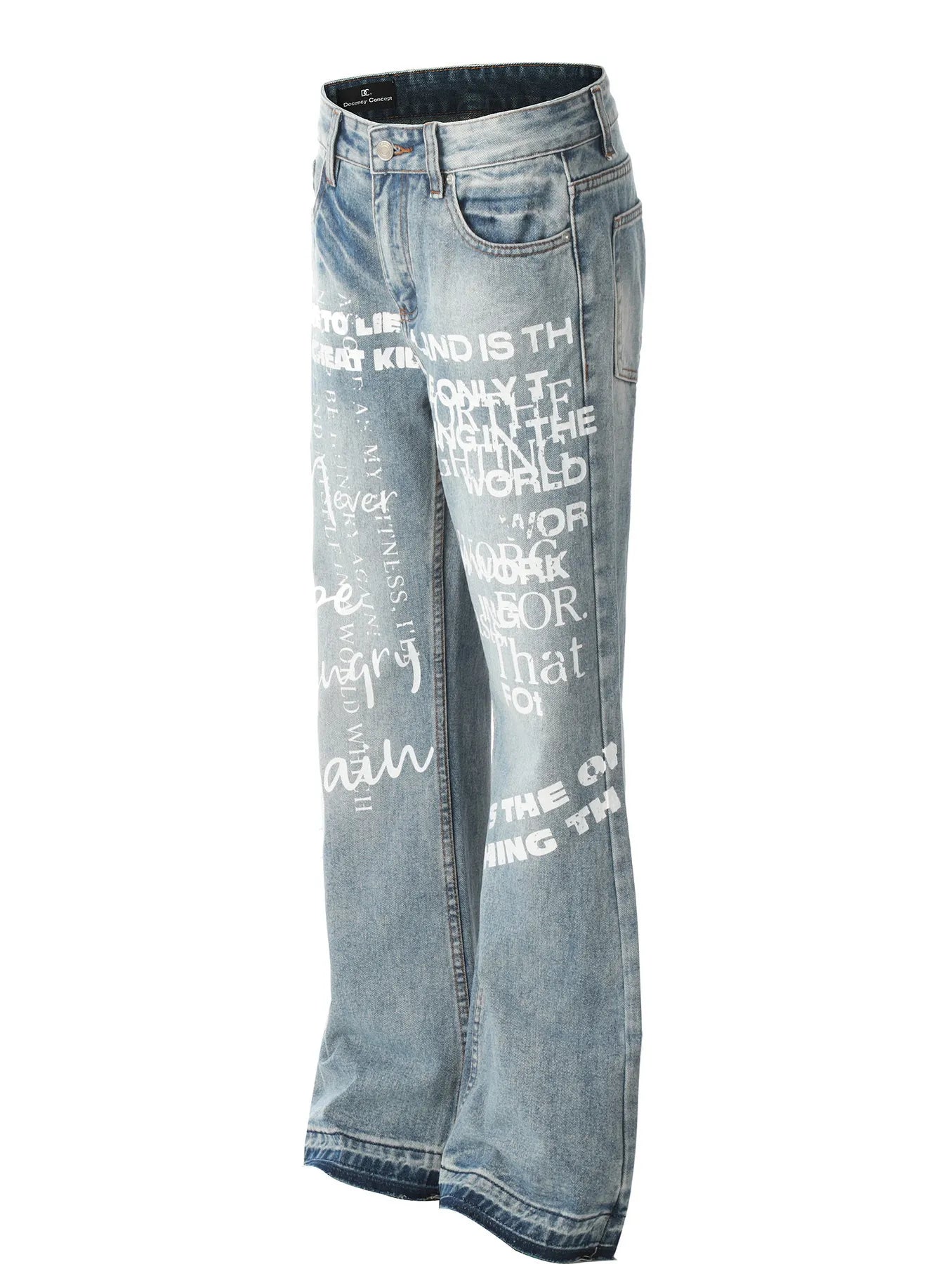 1255 Men's Graffiti Text Print Straight Leg Jeans – men's graphic jeans (front view)