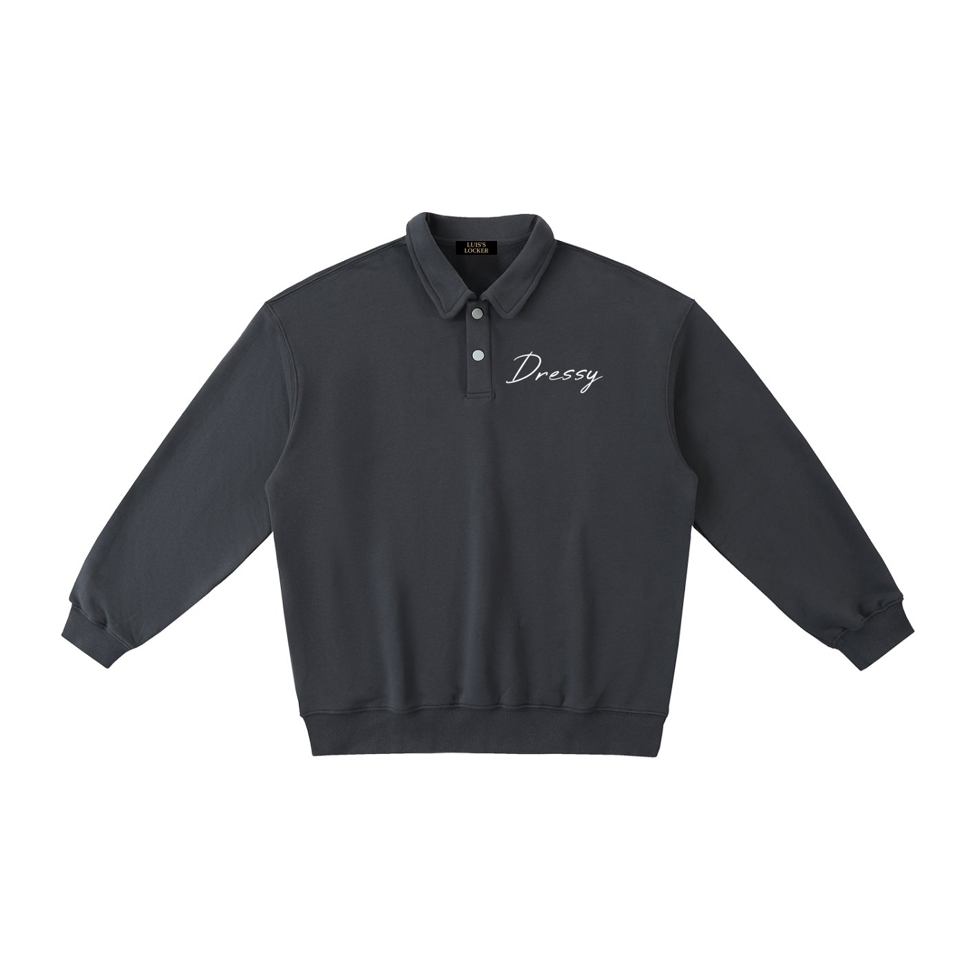 Dressy Mens Heavyweight Polo-Collar Casual Sweatshirt - Black - side view