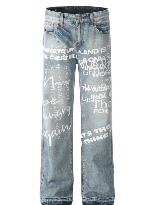 1255 Men's Graffiti Text Print Straight Leg Jeans – men's graphic jeans (main view)