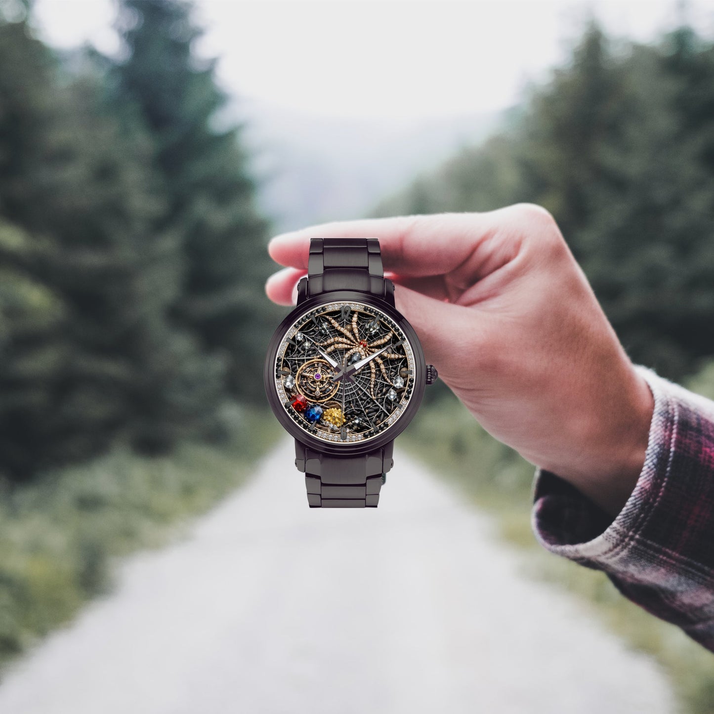 Jaycoh™ Spyder Web Assorted Incrusted Diamonds 213. New Steel Strap Automatic Watch (With Indicators) | Print-on-Demand Custom Watch - product photo | print on demand watch print custom watch