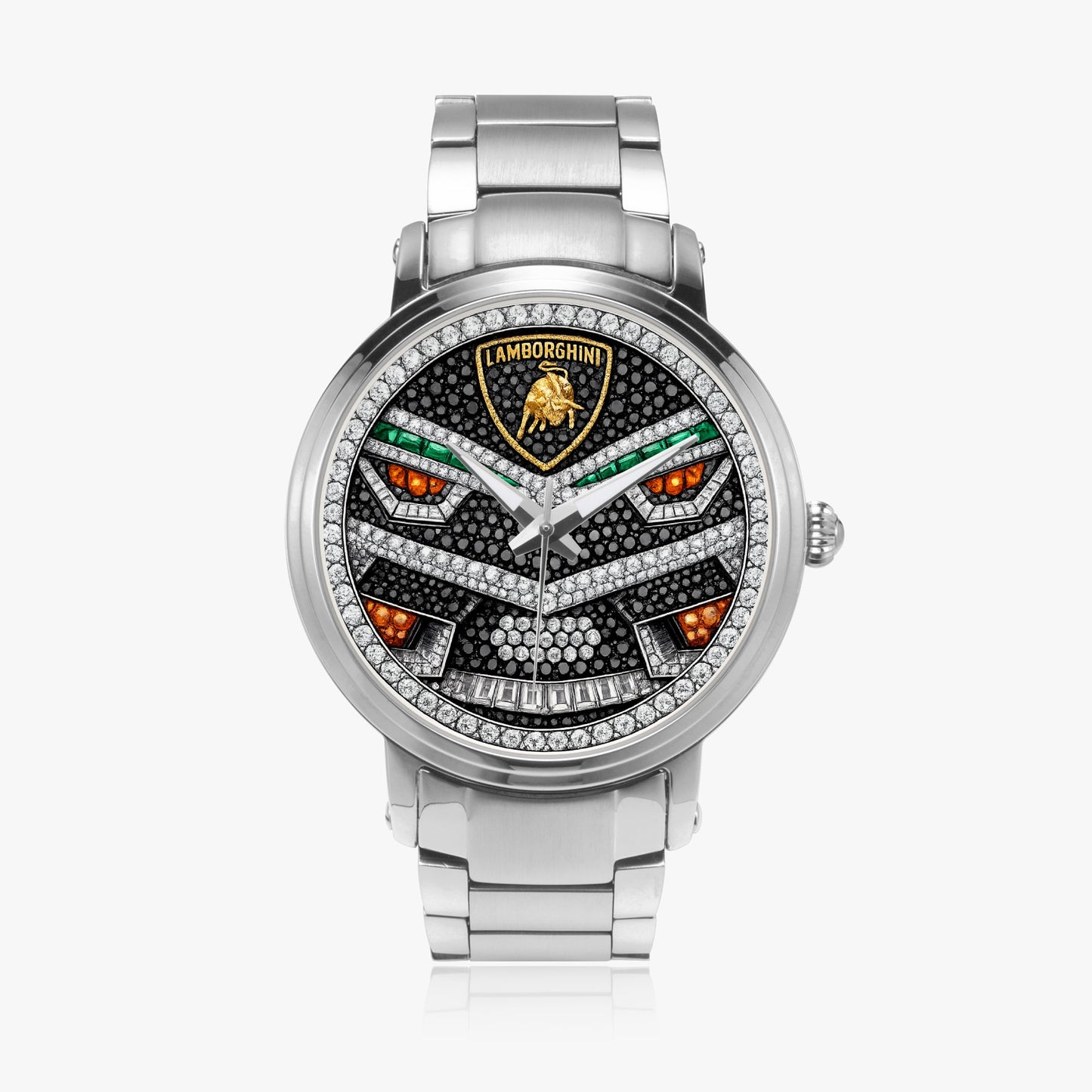 Jaycoh™ Lambo Aventador Incrusted Diamonds 212. New Steel Strap Automatic Watch | Print-on-Demand Custom Watch - product photo | print on demand watch print custom watch