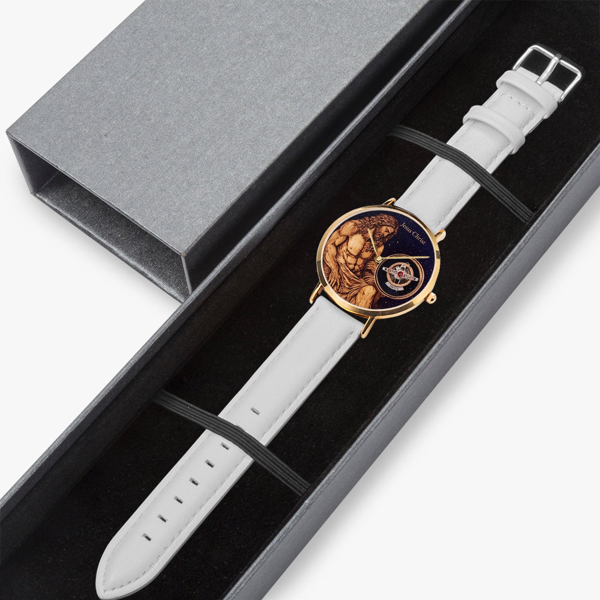 Jaycoh™Jesus Christ Son Of God Time Piece 161. Ultra-Thin Leather Strap Quartz Watch (Rose Gold) | Print-on-Demand Custom Watch - product photo | print on demand watch print custom watch