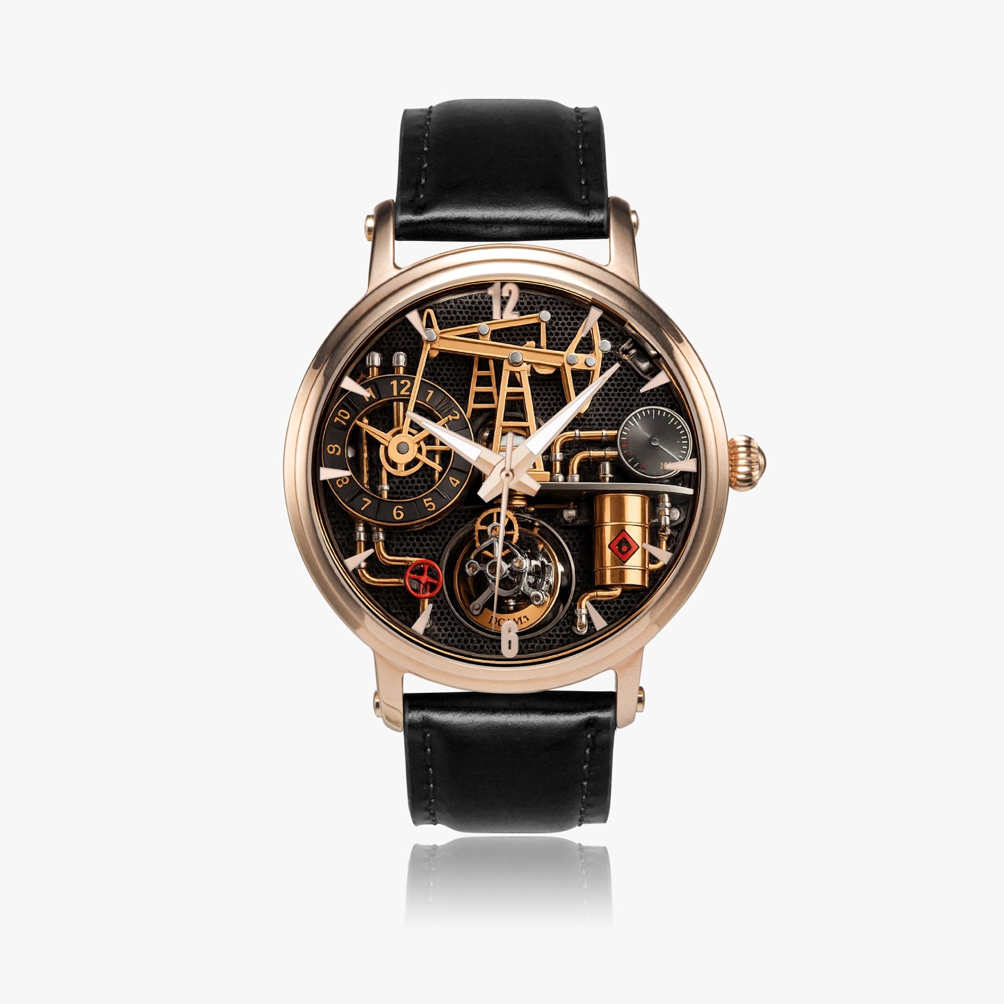 Jaycoh™ Oil Derrick Turbilon 158. 46mm Unisex Automatic Watch (Rose Gold) | Print-on-Demand Custom Watch - front view | print on demand watch print custom watch