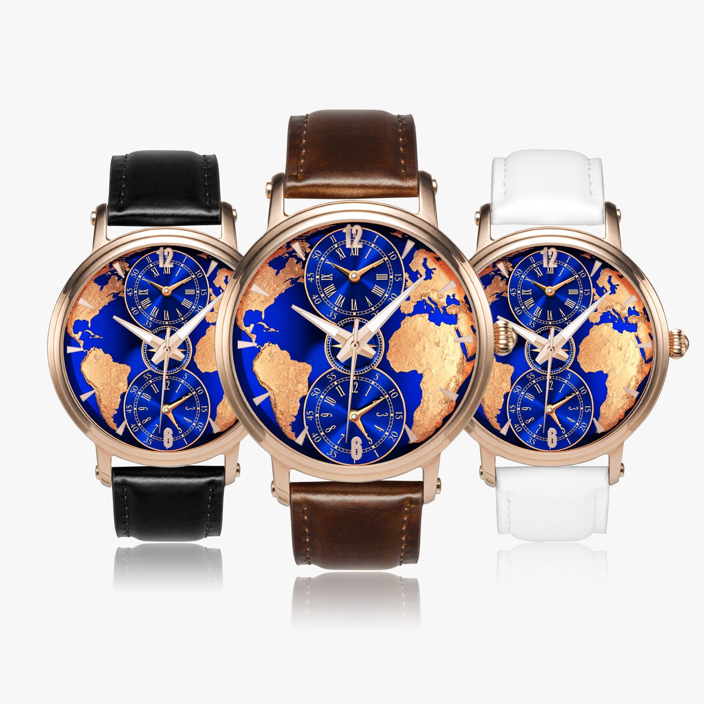 Jaycoh™ Luxurious World Time zone 158. 46mm Unisex Automatic Watch (Rose Gold) | Print-on-Demand Custom Watch - close-up detail | print on demand watch print custom watch