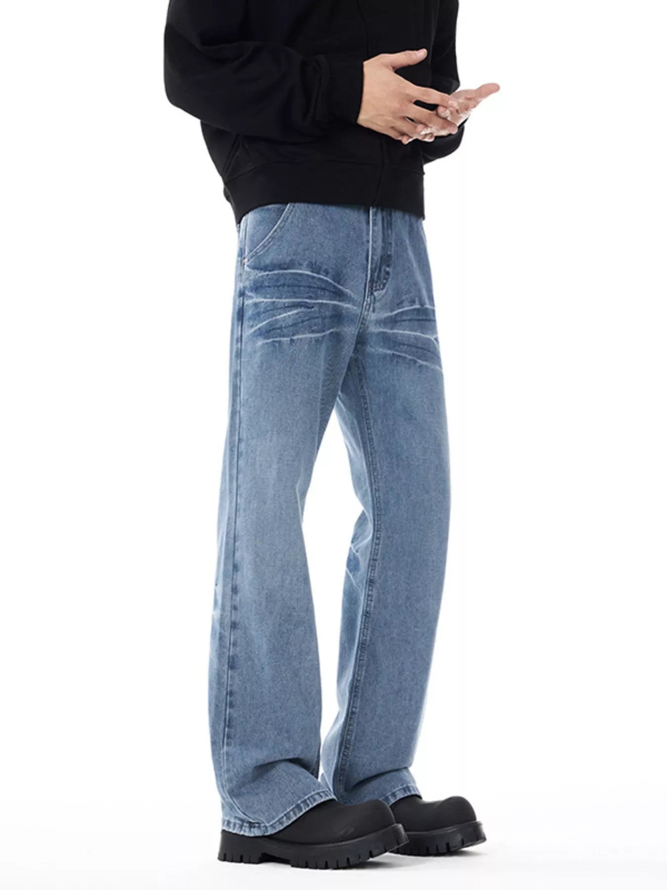 1292 Men's Washed Wide Leg Flare Jeans – men's flare jeans (Y2K) (front view)