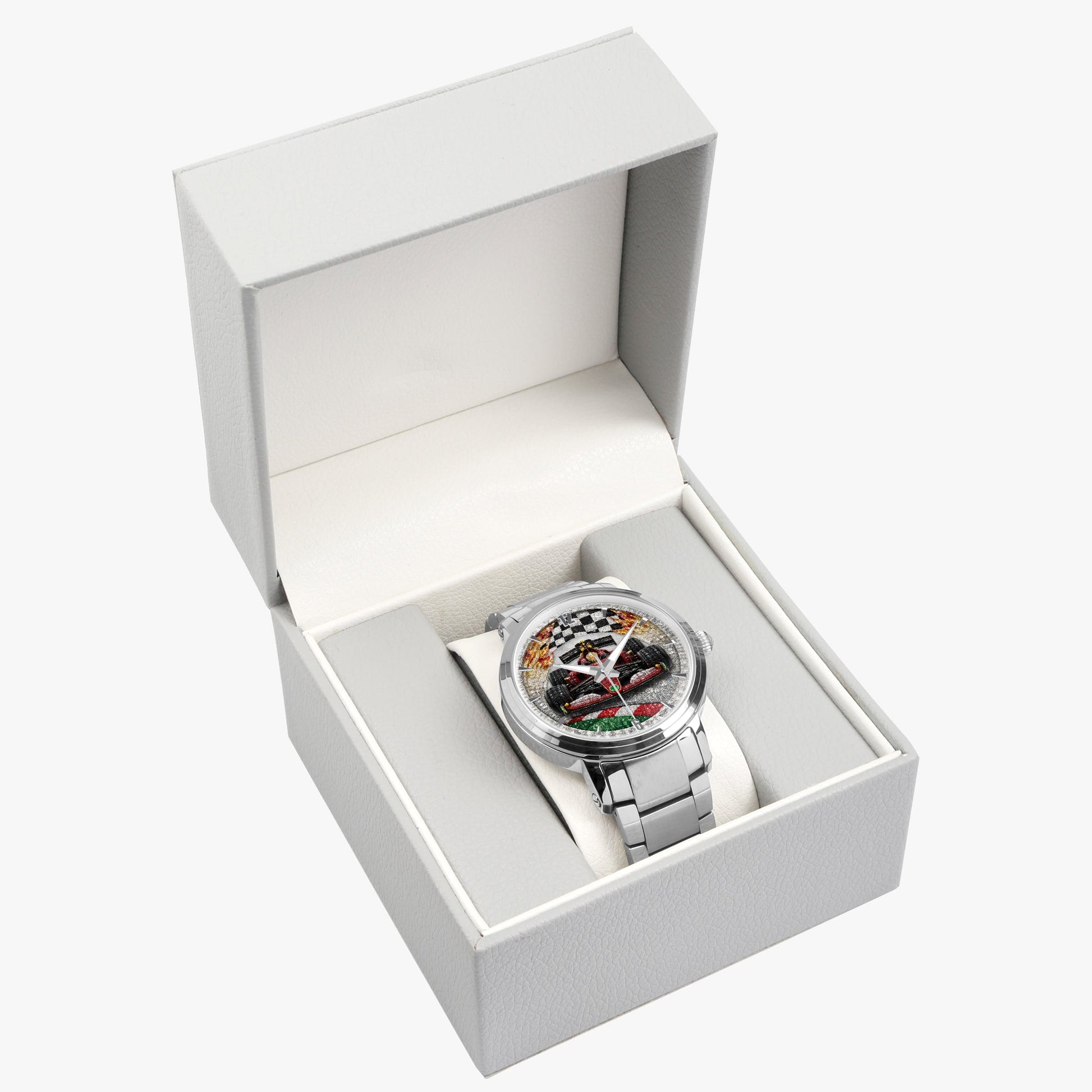 Jaycoh™ F1 Color Incrusted Diamonds 213. New Steel Strap Automatic Watch (With Indicators) | Print-on-Demand Custom Watch - product photo | print on demand watch print custom watch