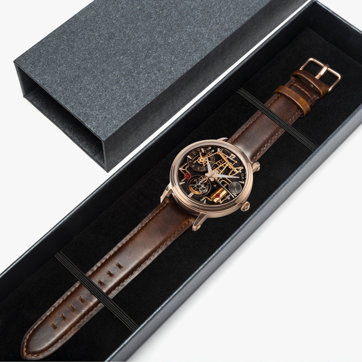 Jaycoh™ Oil Derrick Turbilon 158. 46mm Unisex Automatic Watch (Rose Gold) | Print-on-Demand Custom Watch - product photo | print on demand watch print custom watch