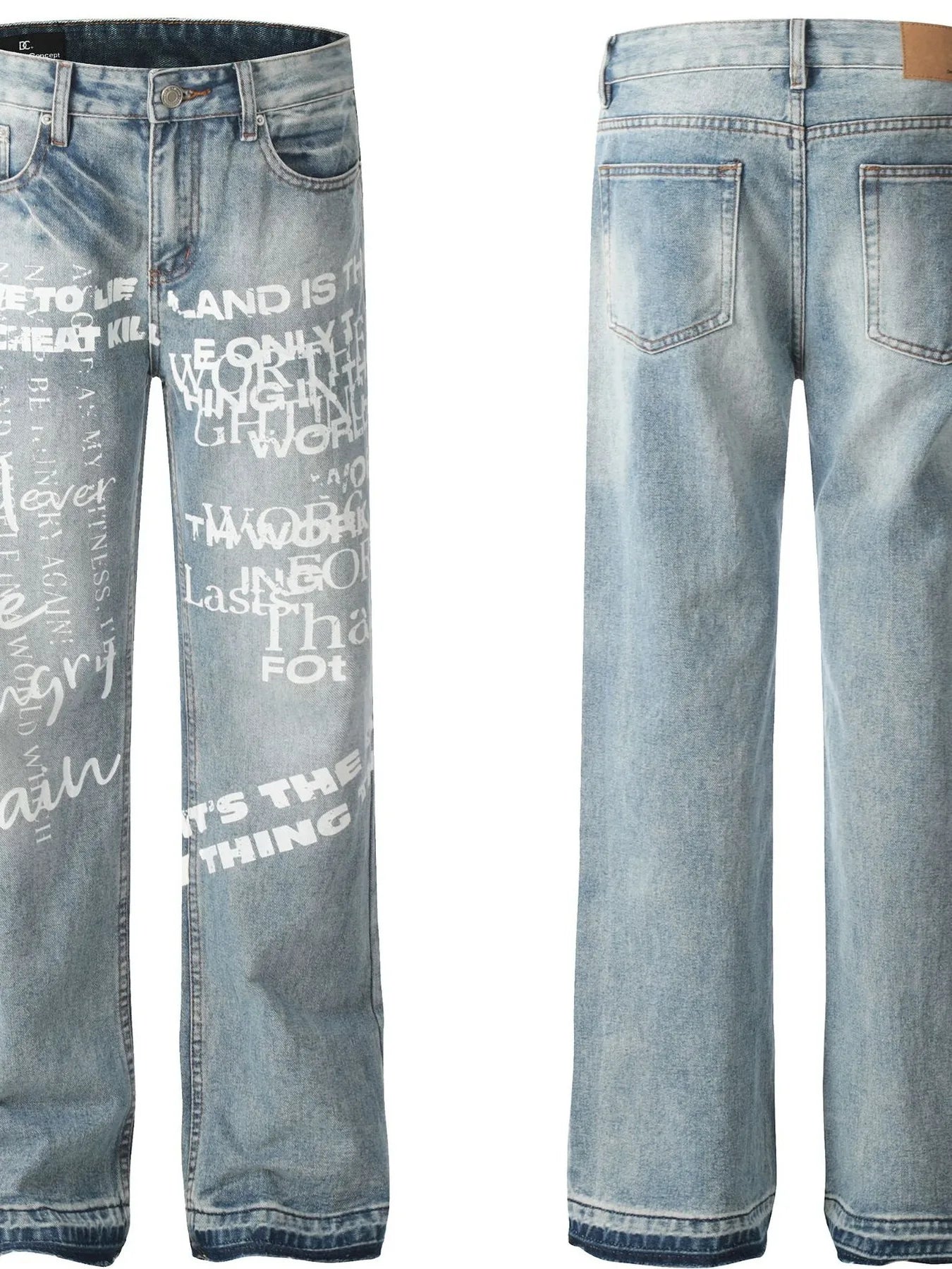 1255 Men's Graffiti Text Print Straight Leg Jeans – men's graphic jeans (detail view 4)