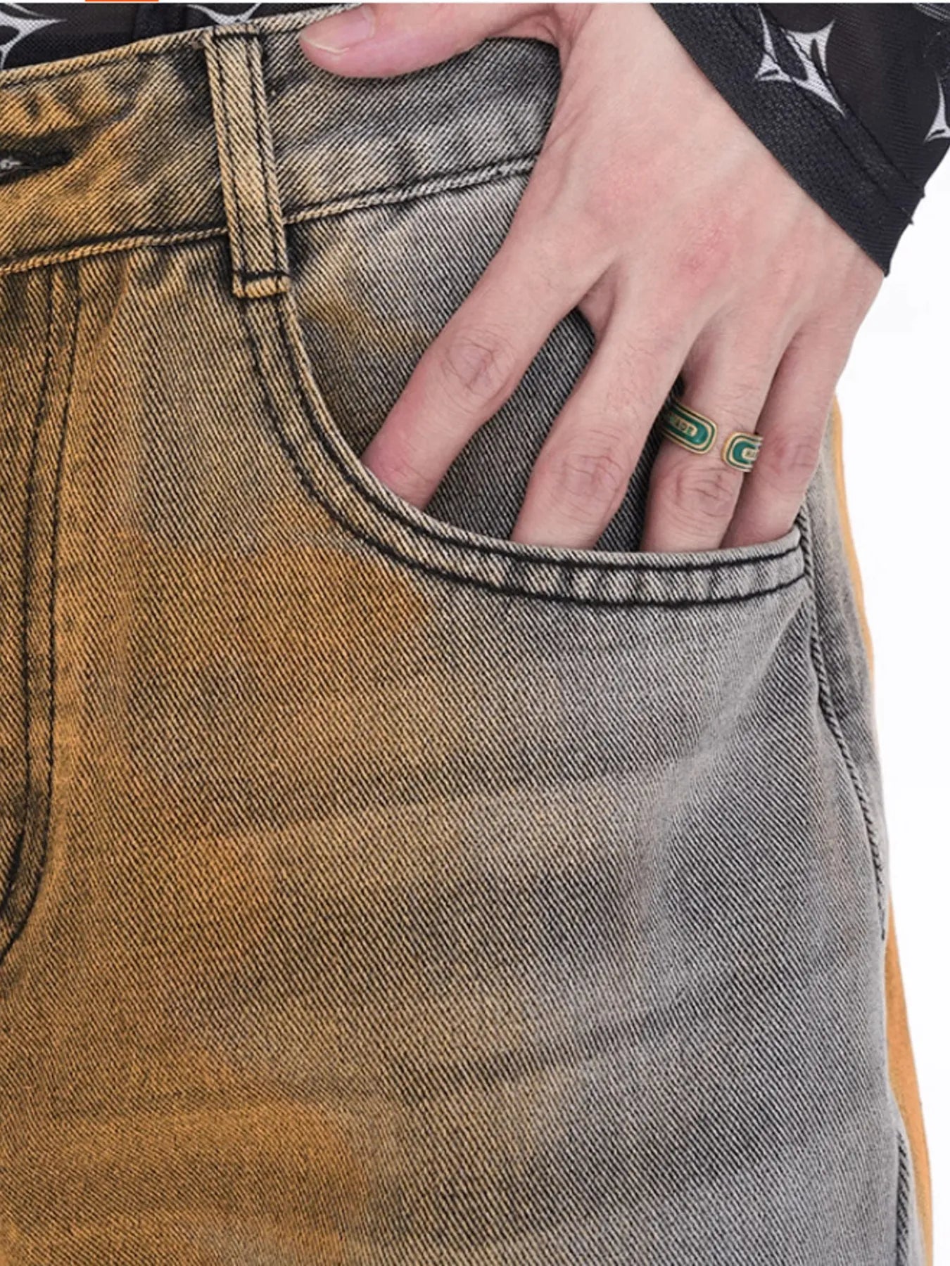 1284 Men's Plus Size Contrast Wide Leg Flare Jeans – men's flare jeans (Y2K) (detail view 7)