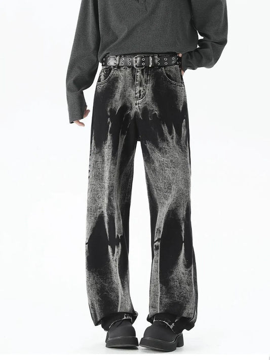 1253 Men's Plus Size Washed Loose Fit Jeans – men's graphic jeans (front view)