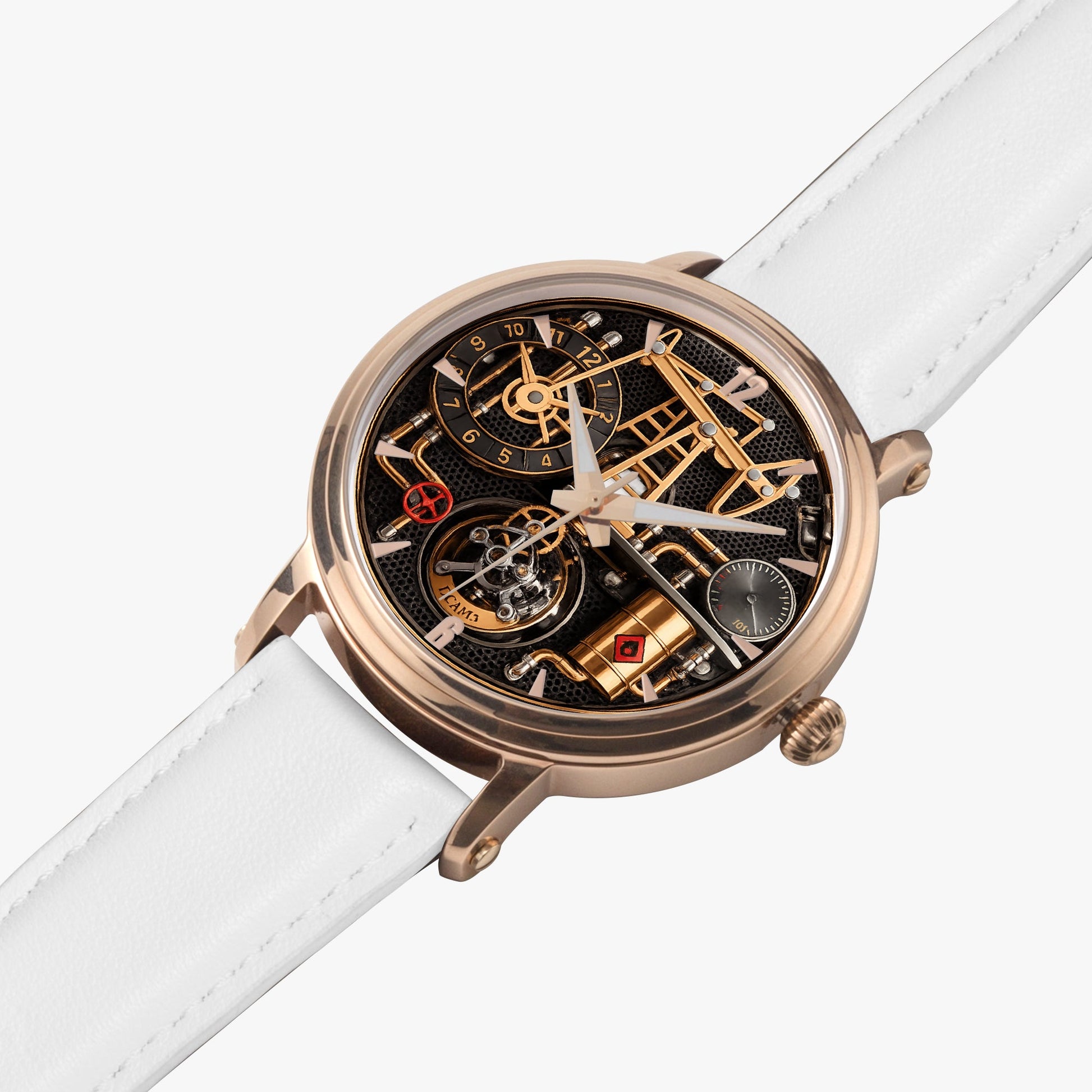 Jaycoh™ Oil Derrick Turbilon 158. 46mm Unisex Automatic Watch (Rose Gold) | Print-on-Demand Custom Watch - product photo | print on demand watch print custom watch