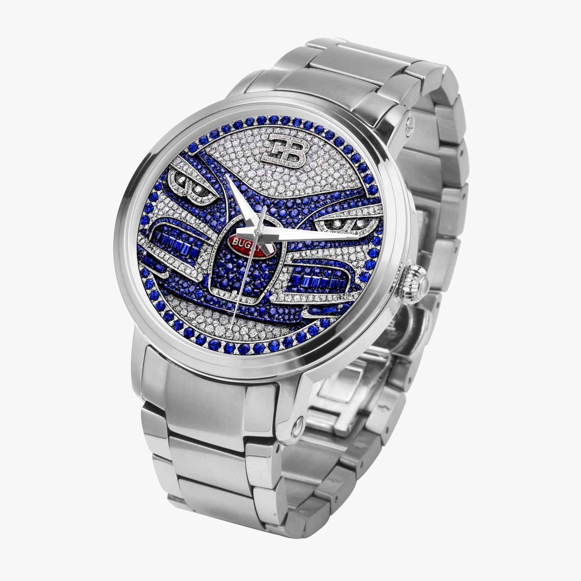 Jaycoh™ Bugati Chiron Turbilon Incrusted Diamonds 212. New Steel Strap Automatic Watch | Print-on-Demand Custom Watch - side view | print on demand watch print custom watch