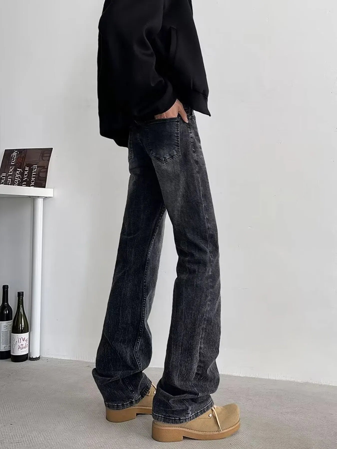 1281 Men's Full Size Vintage Wash Flare Jeans Plus Size – men's flare jeans (Y2K) (side view)