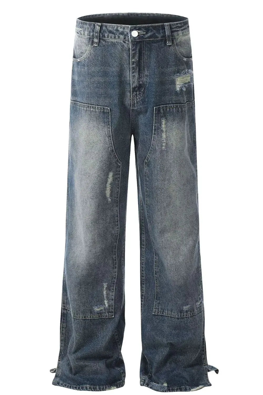 123 Men's Distressed Wide Leg Jeans – Men's wide leg jeans streetwear fit