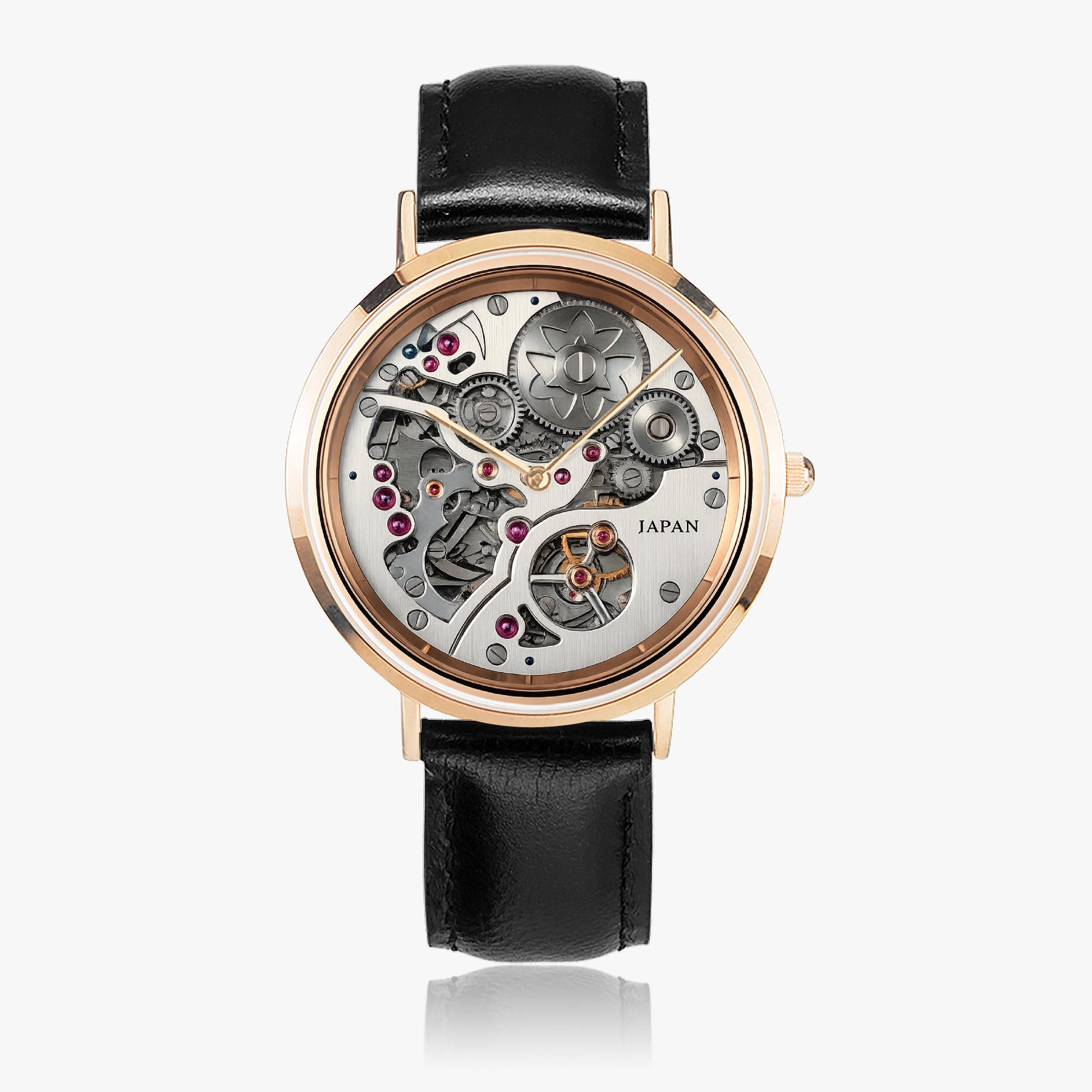 Jaycoh™ Japanese Creed Minute on Repeat 161 Selling Ultra-Thin Leather Strap Quartz Watch (Rose Gold) | Print-on-Demand Custom Watch - close-up detail | print on demand watch print custom watch