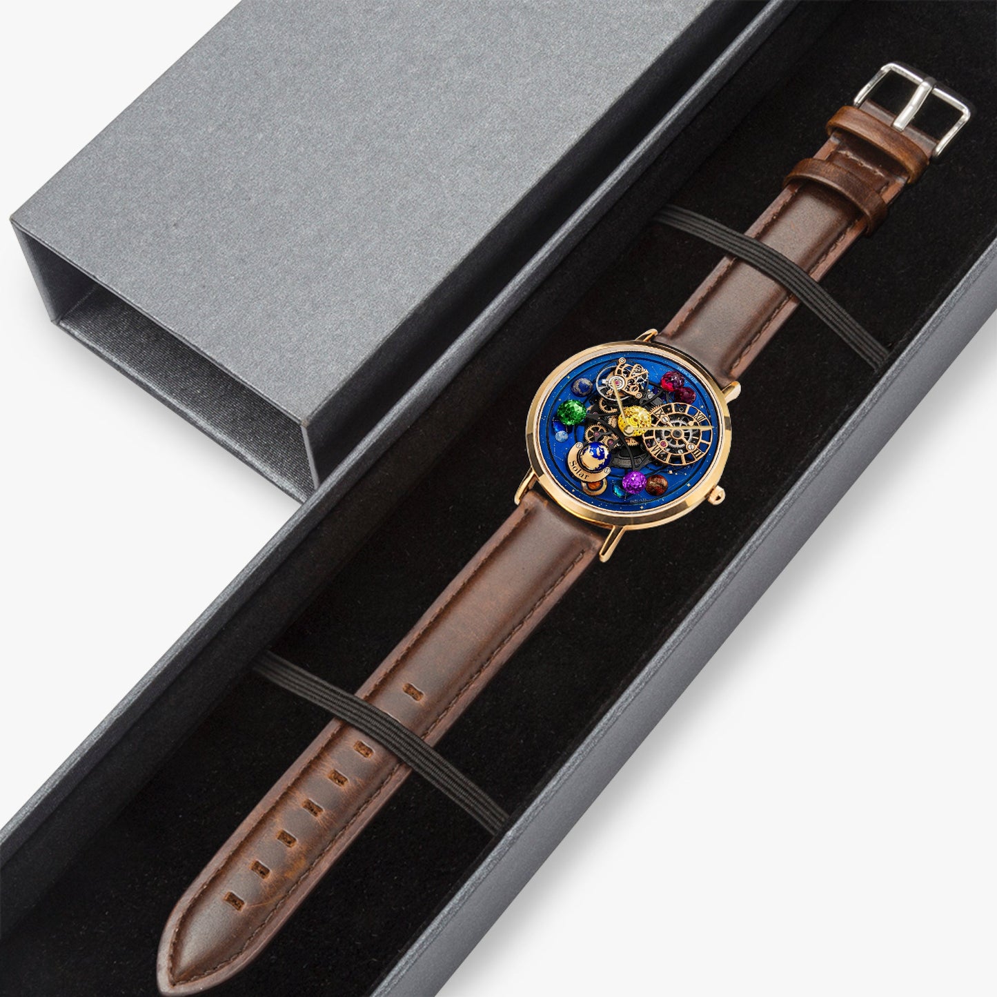 Jaycoh™ Astronomy Solar Turbilon 161. Ultra-Thin Leather Strap Quartz Watch (Rose Gold) | Print-on-Demand Custom Watch - product photo | print on demand watch print custom watch