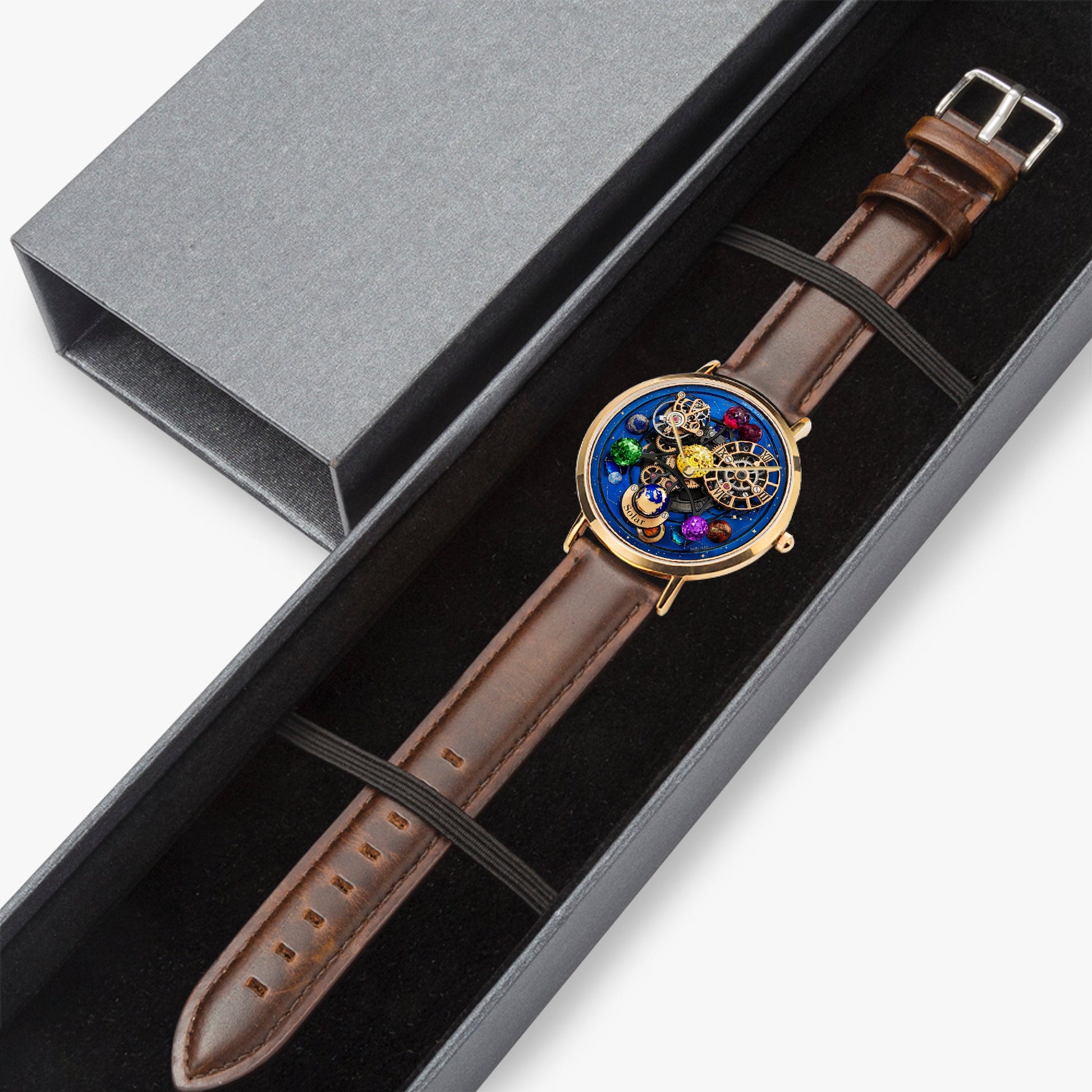 Jaycoh™ Astronomy Solar Turbilon 161. Ultra-Thin Leather Strap Quartz Watch (Rose Gold) | Print-on-Demand Custom Watch - product photo | print on demand watch print custom watch