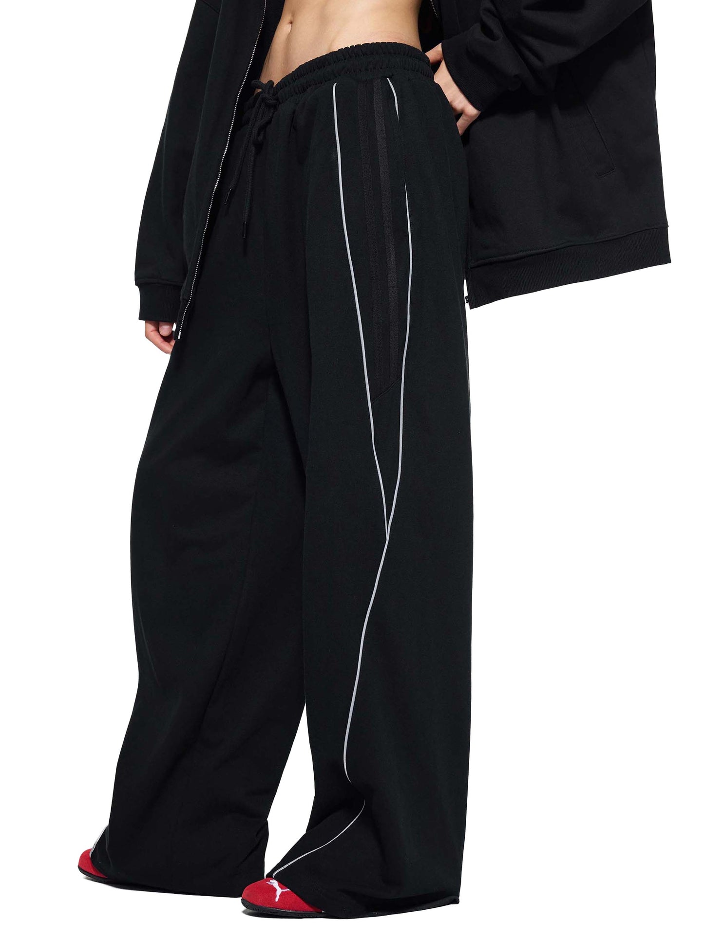Black Reflective Graphic Straight-Leg Sweatpants – Performance Training Edition — flat lay