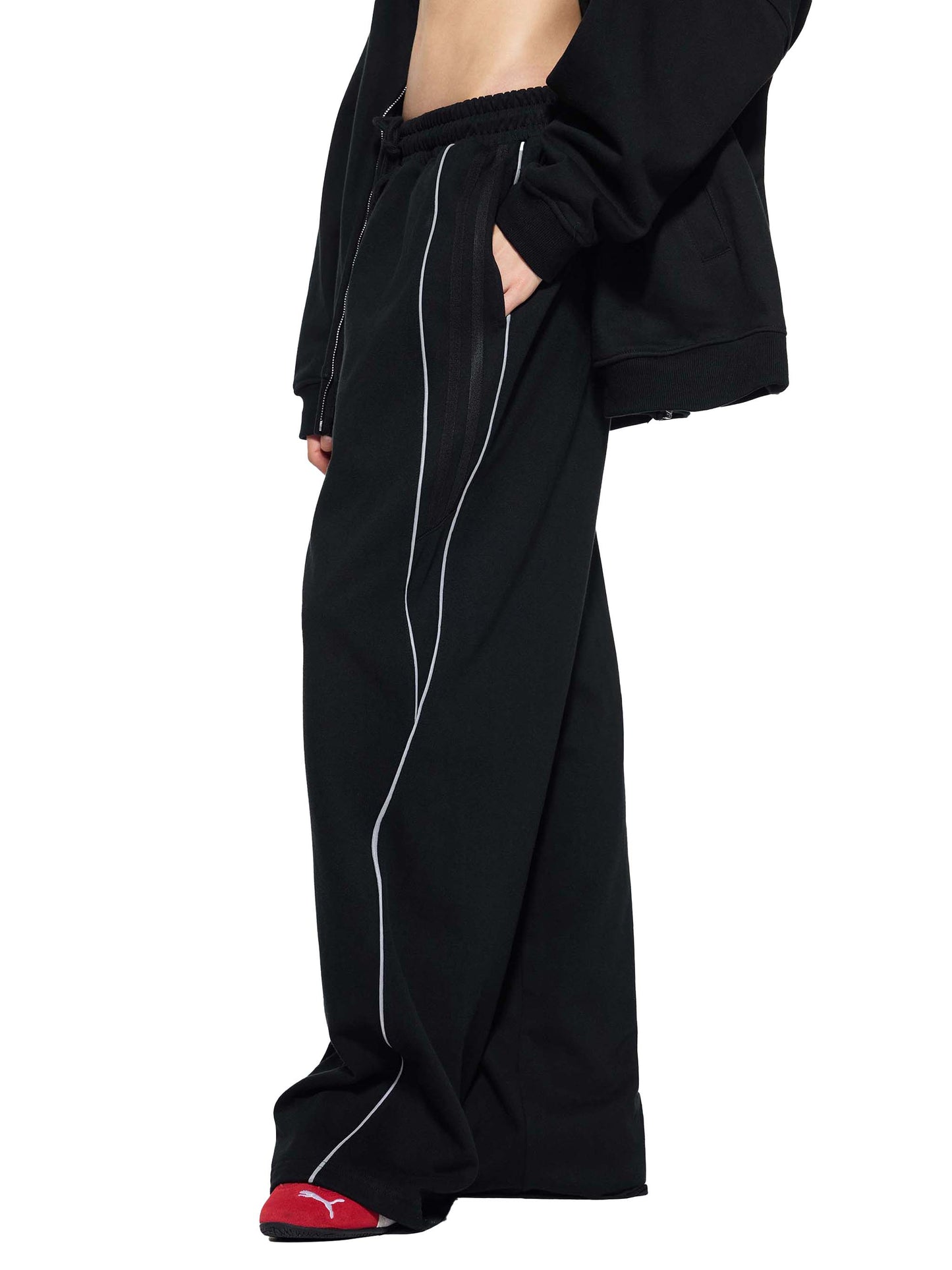 Black Reflective Graphic Straight-Leg Sweatpants – Performance Training Edition — lifestyle view