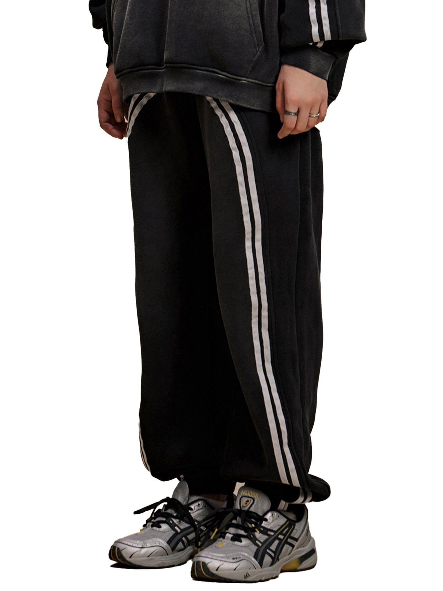 Sun Fade Contrast Tape Fleece Jogged Sweatpants - model wearing - side