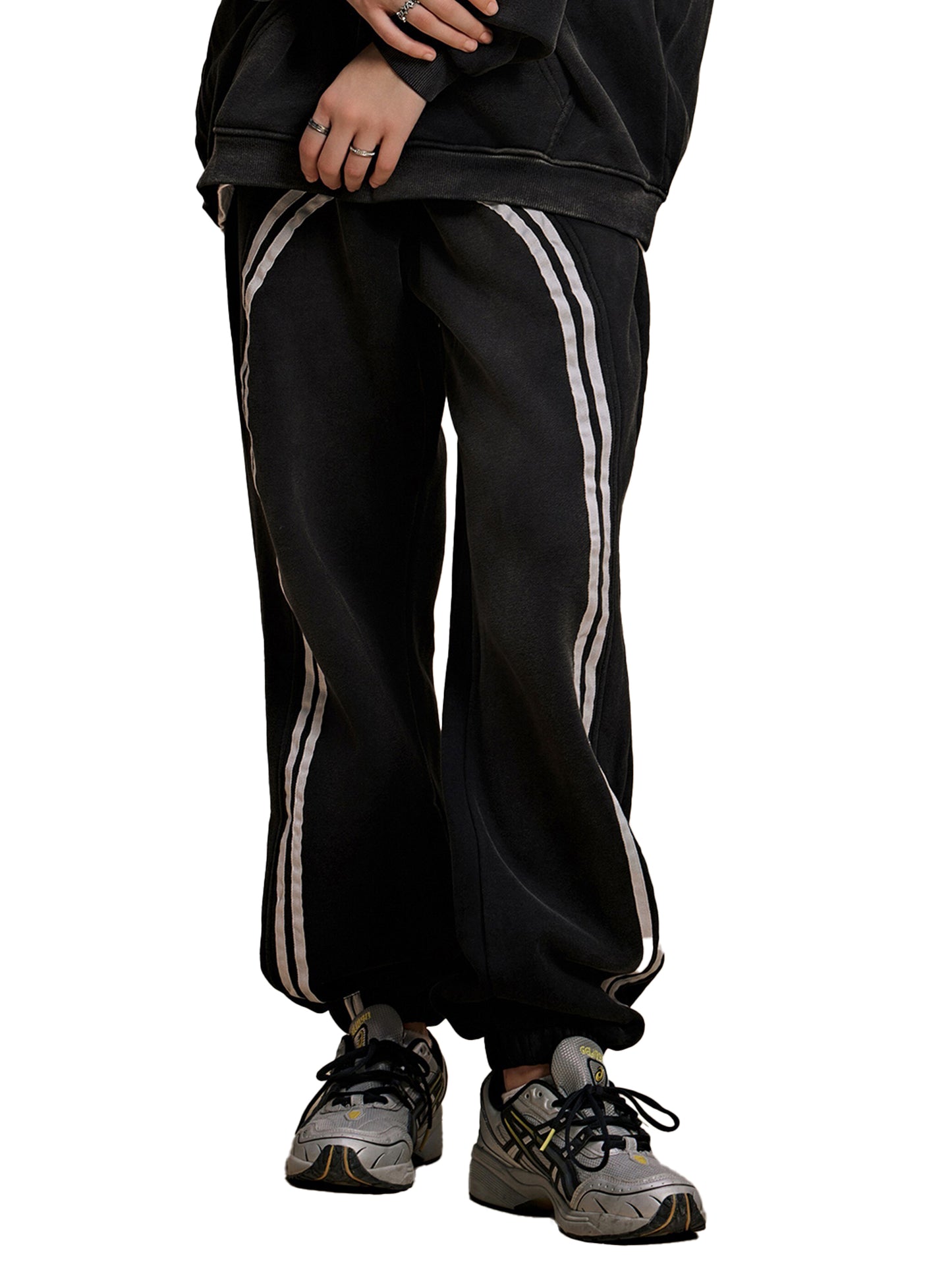 Sun Fade Contrast Tape Fleece Jogged Sweatpants - model wearing - back