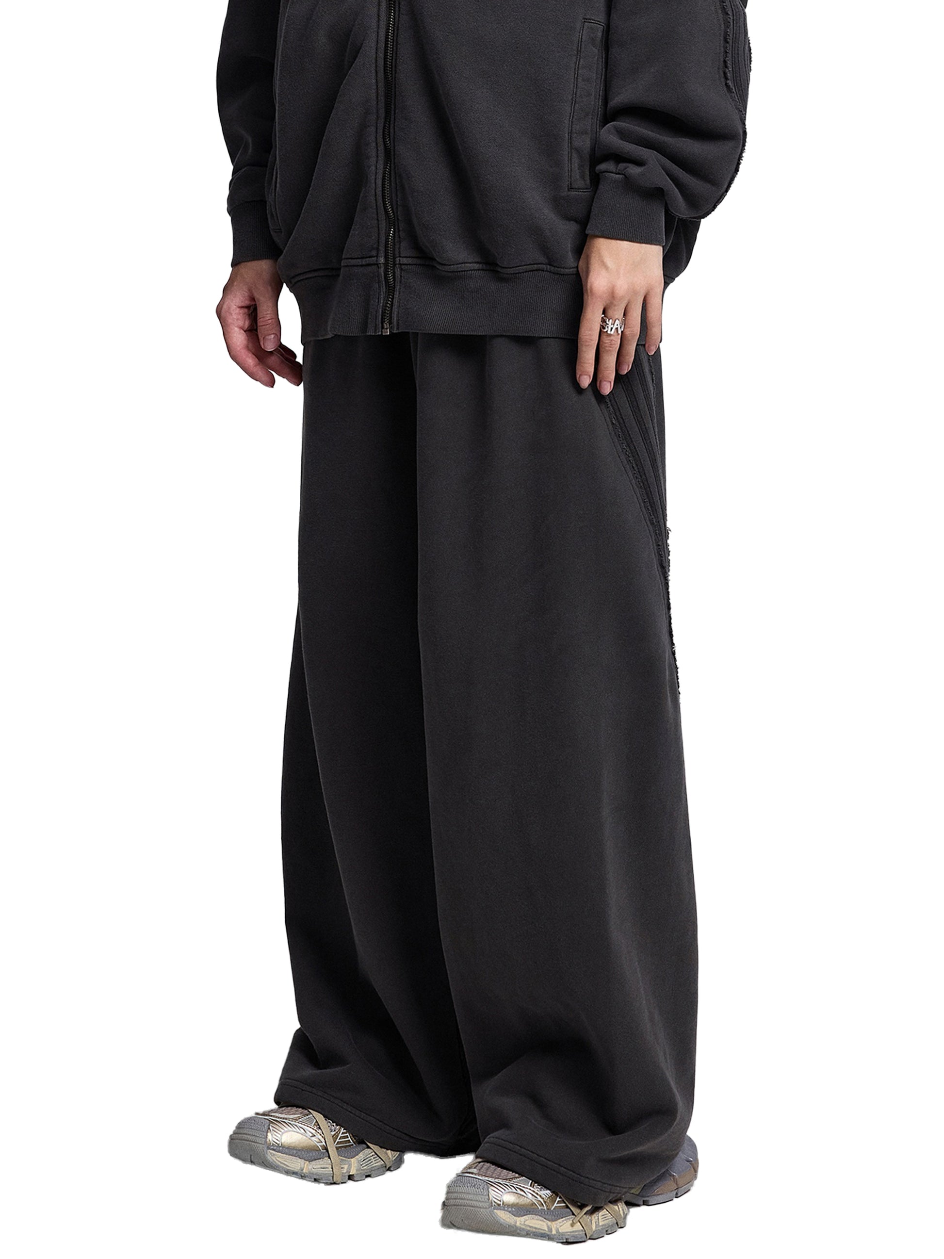 Snow Washed Tape Raw Edge Sweatpants - fabric close-up