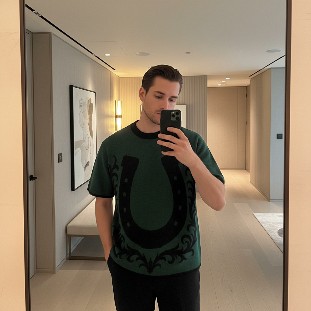 Lucky Horseshoe Knit Tee – Pine Frontier Crest Edition - Luis’s Locker