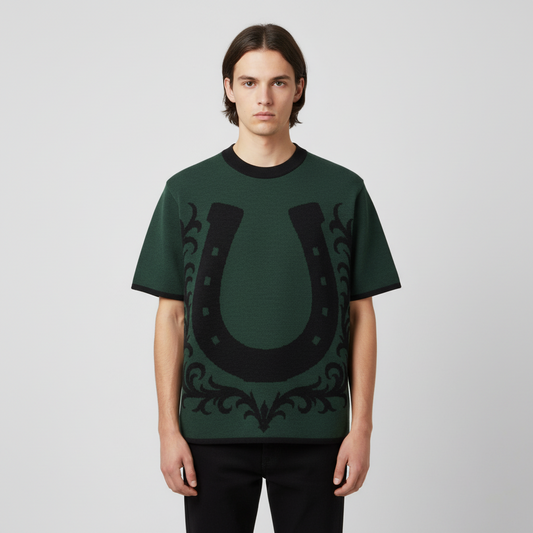 Lucky Horseshoe Knit Tee – Pine Frontier Crest Edition - Luis’s Locker