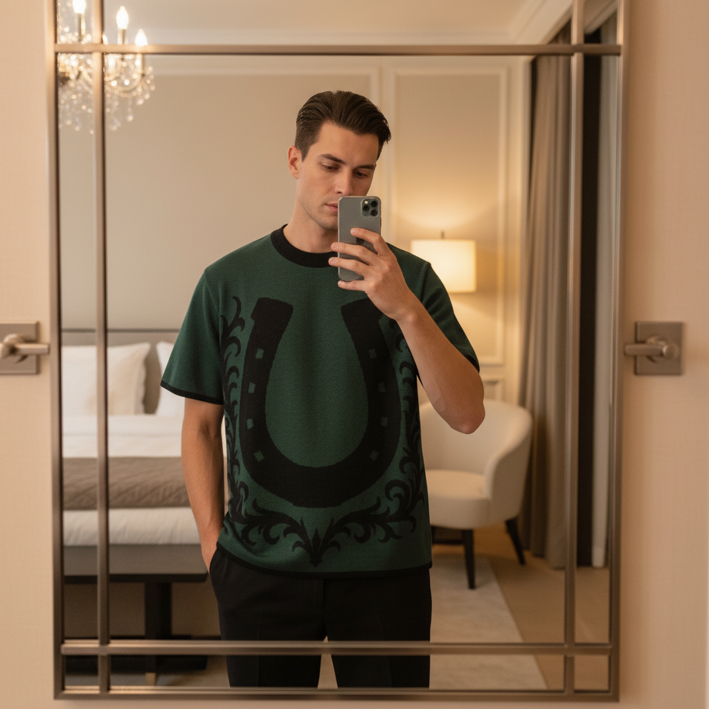 Lucky Horseshoe Knit Tee – Pine Frontier Crest Edition - Luis’s Locker