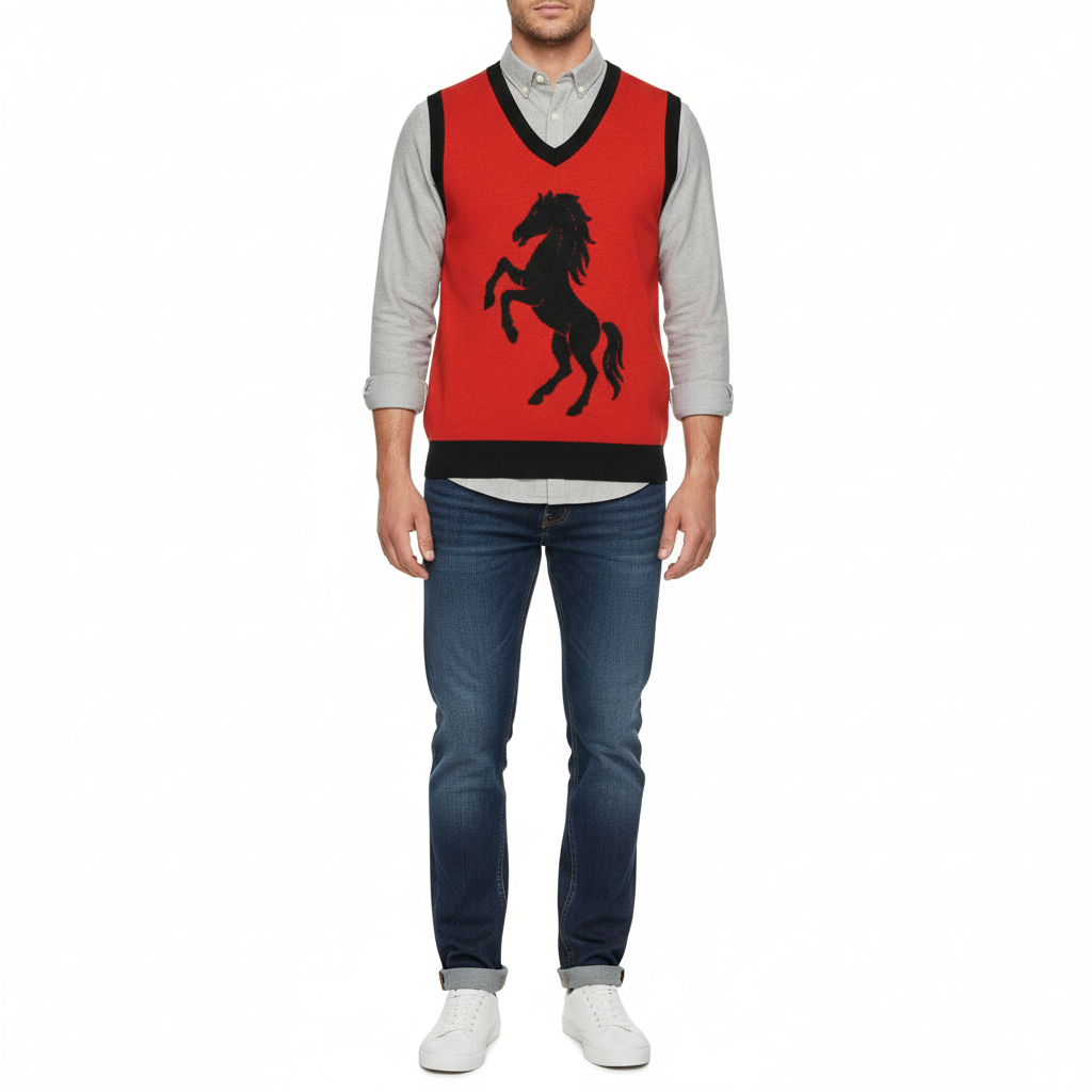 Wild Stallion Knit Vest – Red V-Neck Edition - Luis’s Locker