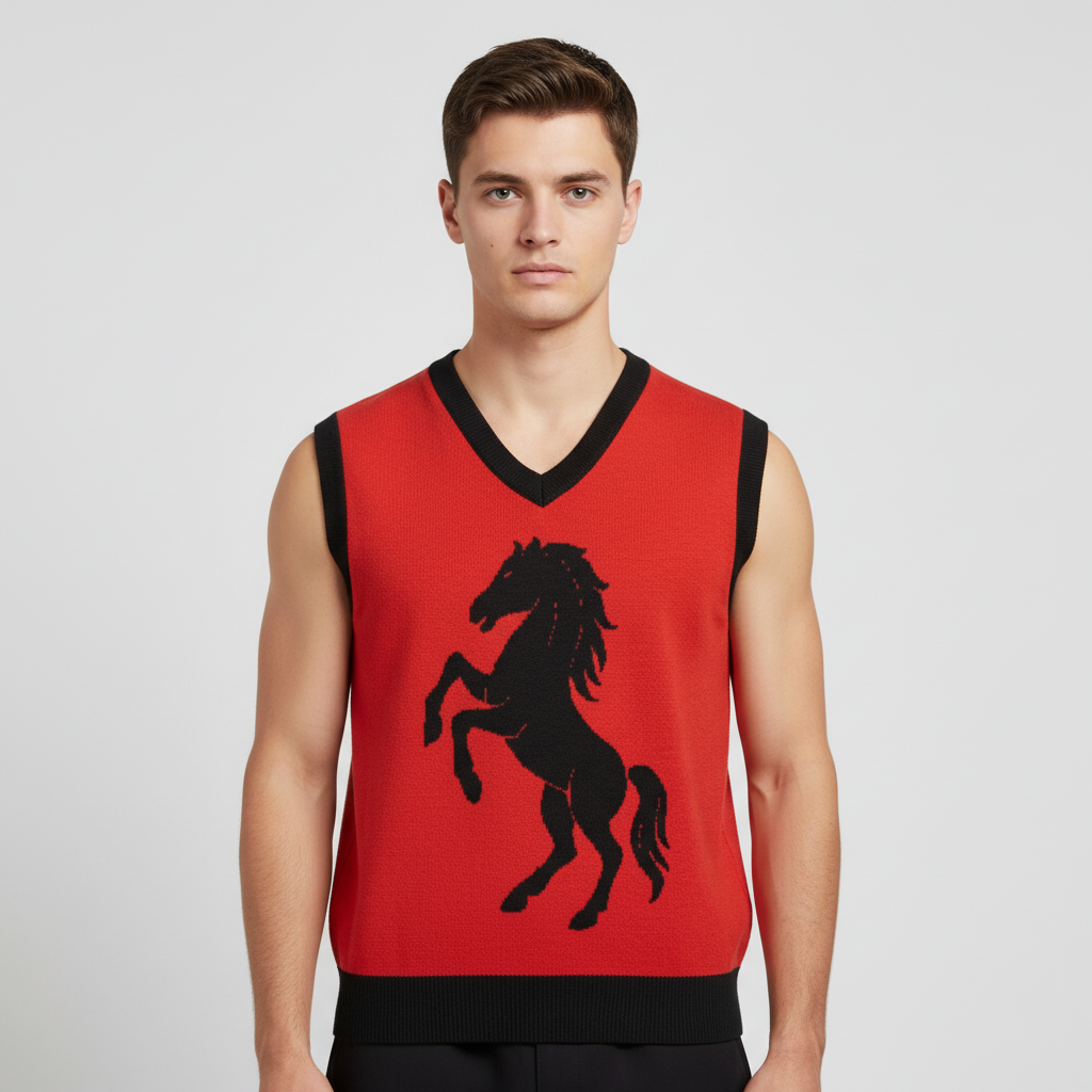 Wild Stallion Knit Vest – Red V-Neck Edition - Luis’s Locker