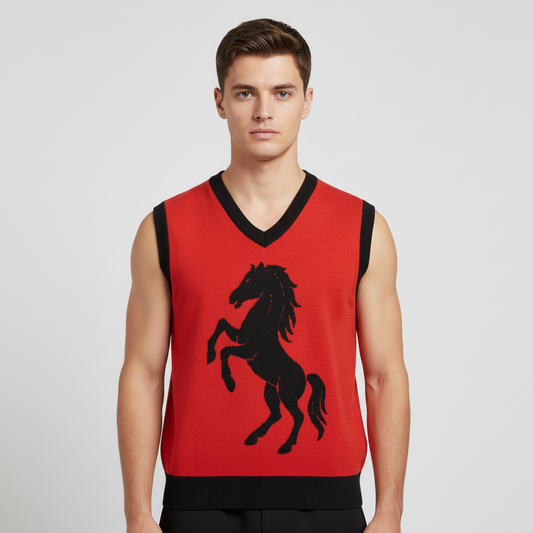 Wild Stallion Knit Vest – Red V-Neck Edition - Luis’s Locker