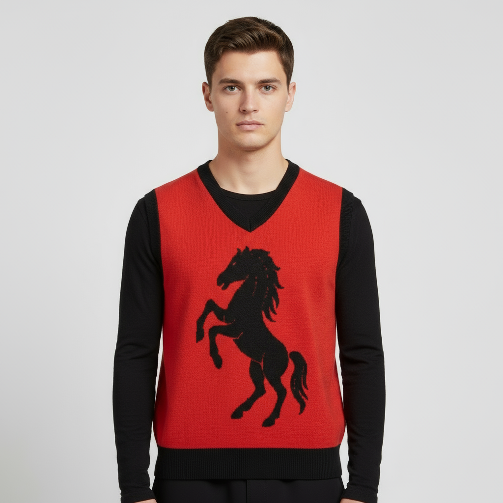 Wild Stallion Knit Vest – Red V-Neck Edition - Luis’s Locker