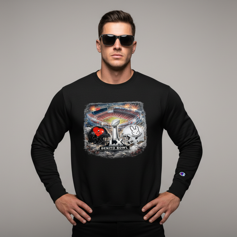 Bad Bunny Super Bowl LX Helmet Graphic Champion Sweatshirt Limited ...