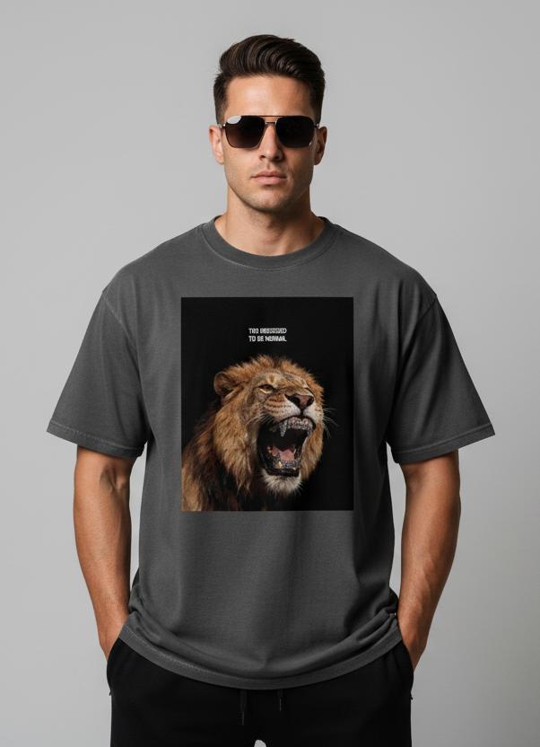 Lion “too obsessed to be normal” Oversized faded t-shirt