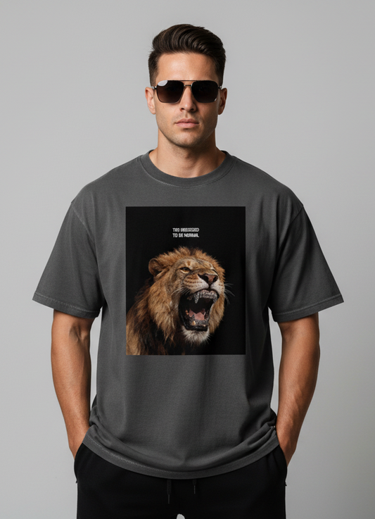 Lion “too obsessed to be normal” Oversized faded t-shirt