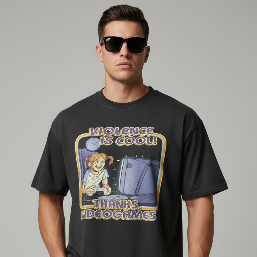 Cal’s Violence is Cool Thanks Video Games Oversized faded t-shirt GTA VI Merch – Main Image