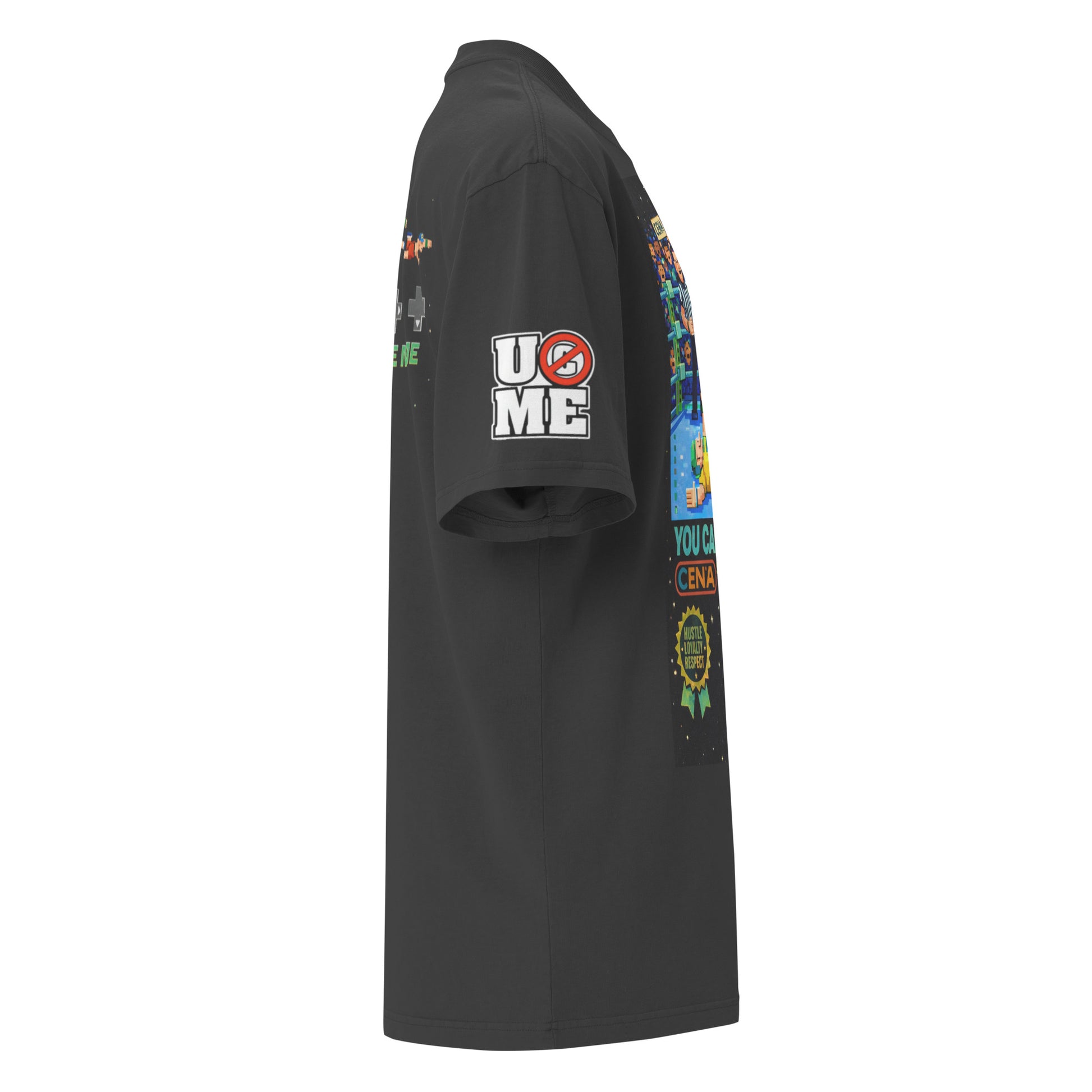 8 Bit John Cena U Can't C Me Oversized Faded Graphic Tee WWE Merch - Black color - right side view