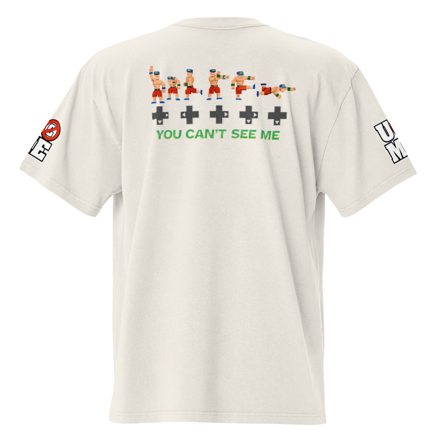 8 Bit John Cena U Can't C Me Oversized Faded Graphic Tee WWE Merch - Bone color - back view