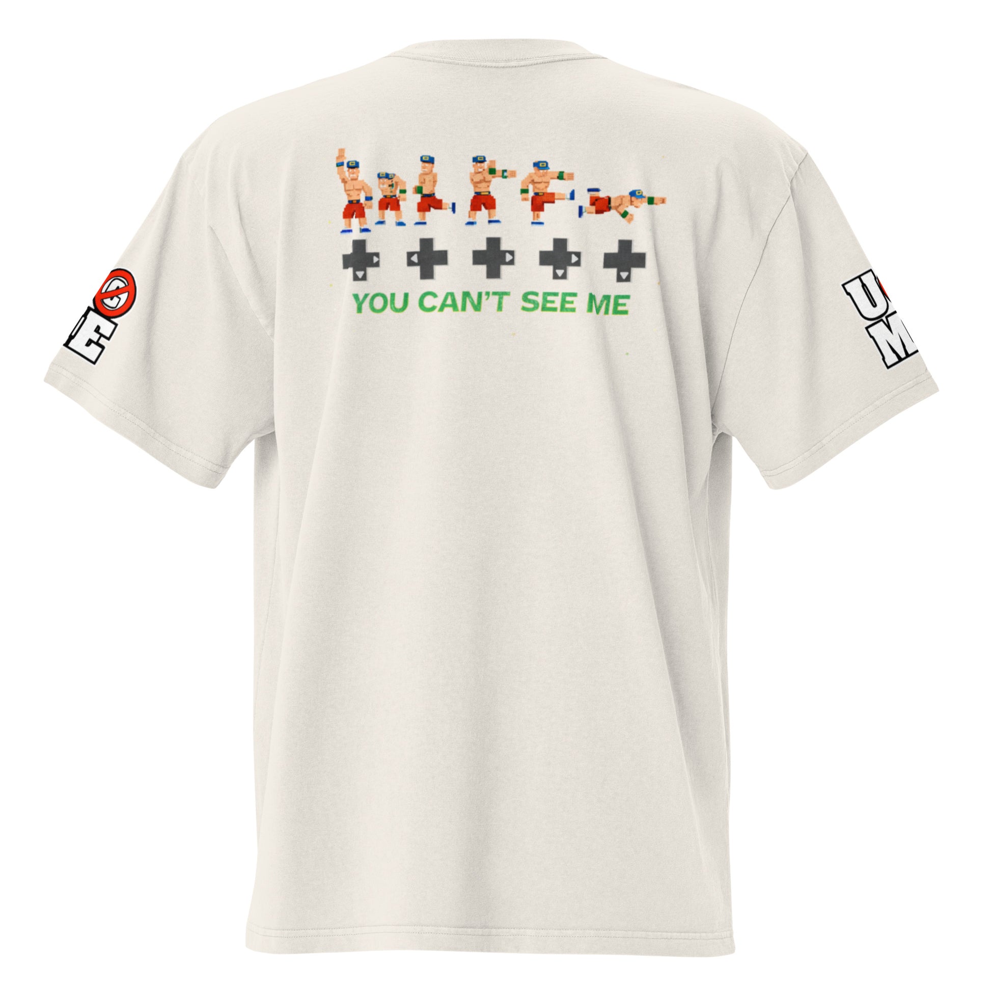 8 Bit John Cena U Can't C Me Oversized Faded Graphic Tee WWE Merch - Bone color - back view