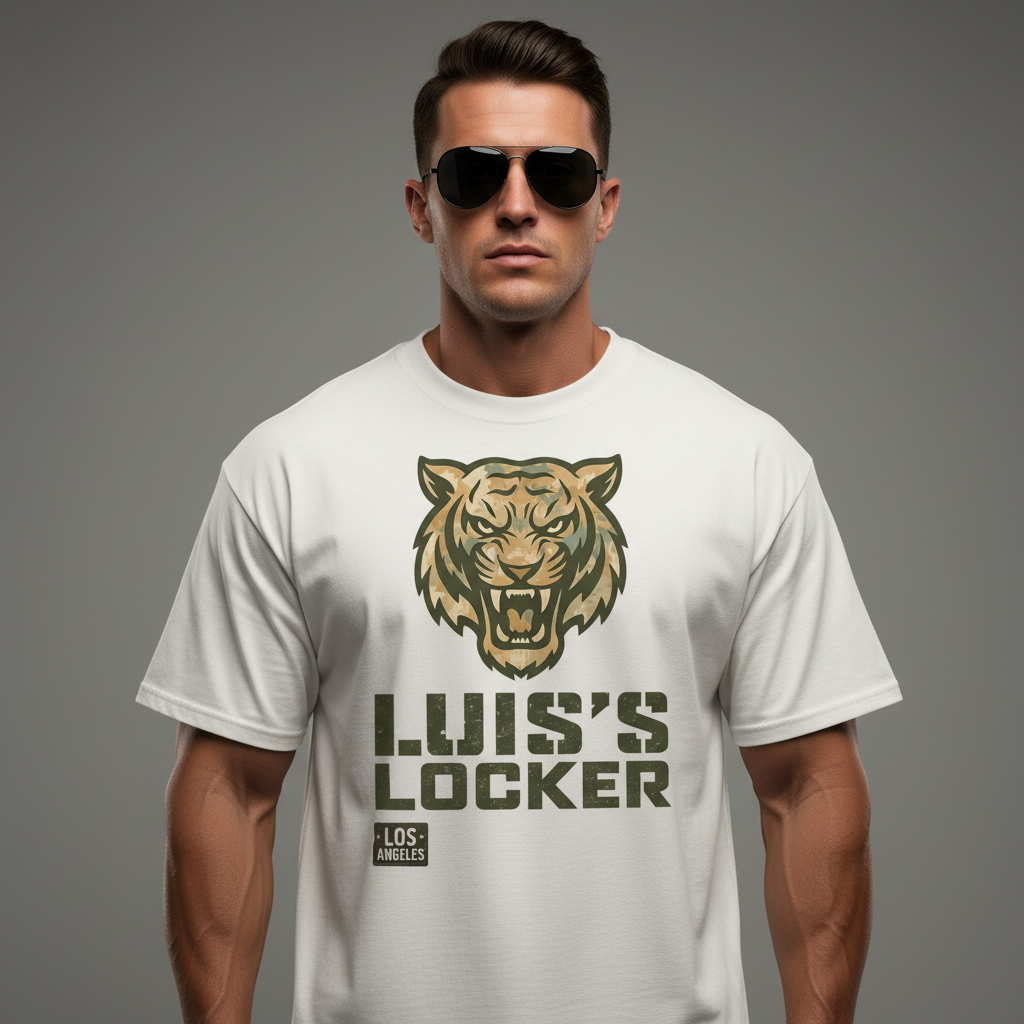 Oversized Military-Style Faded T-Shirt – Camo Tiger Graphic – Main Image